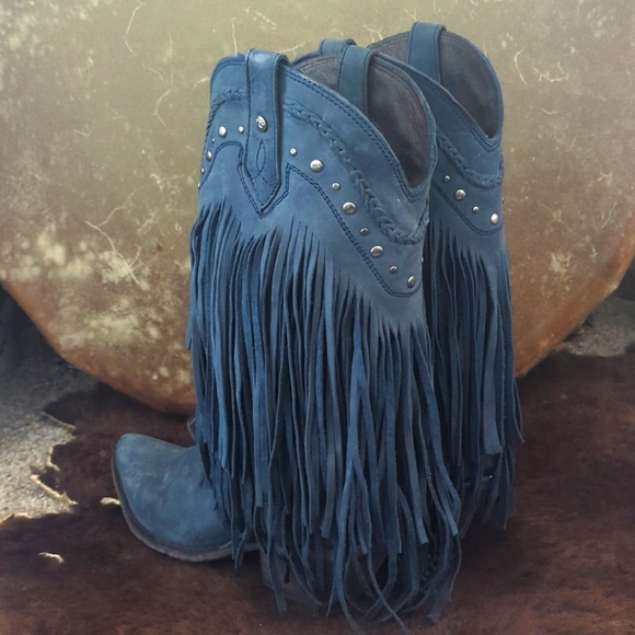 LIBERTY BLACK LB71124 "Vegas" Russian Blue fringe cowgirl boots snip toe sz 10 - Picture 5 of 16